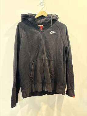 Vintage Nike Men's Full-Zip Fleece Hoodie in Faded Black
